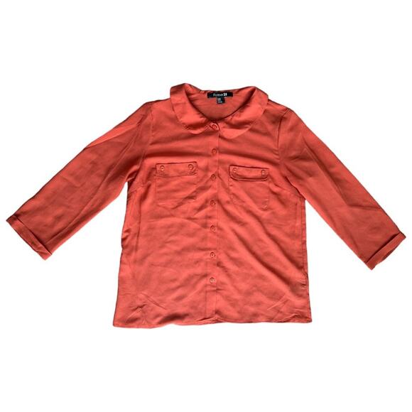 Forever 21 Orange Collared 3/4 Top, M - Picture 1 of 5